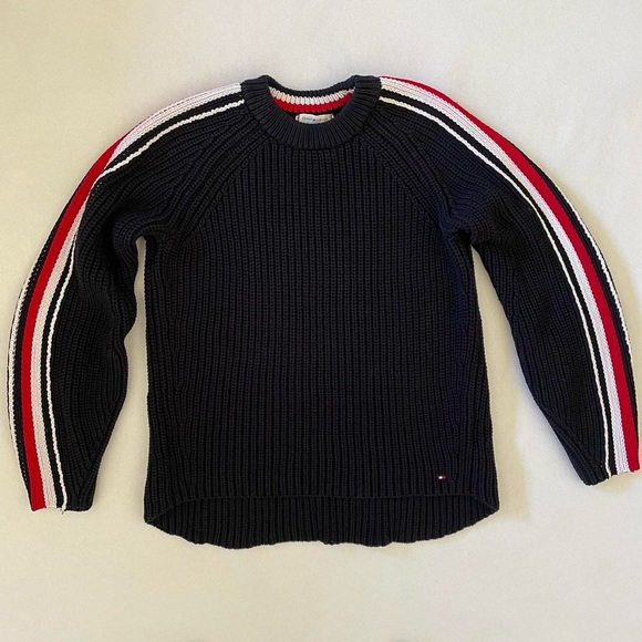 Tommy Hilfiger Other - Tommy Hilfiger Navy Crewneck Chunky Ribbed Sweater Red & White Stripes Medium